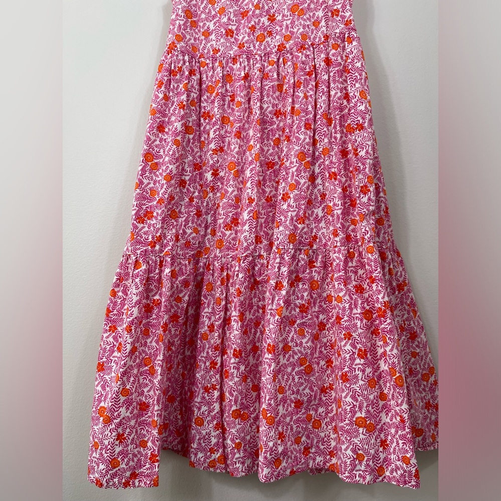 JCrew Floral Print Tiered Ruffle Sleeveless Pink Orange Cotton Dress Sz 0 - Picture 10 of 15